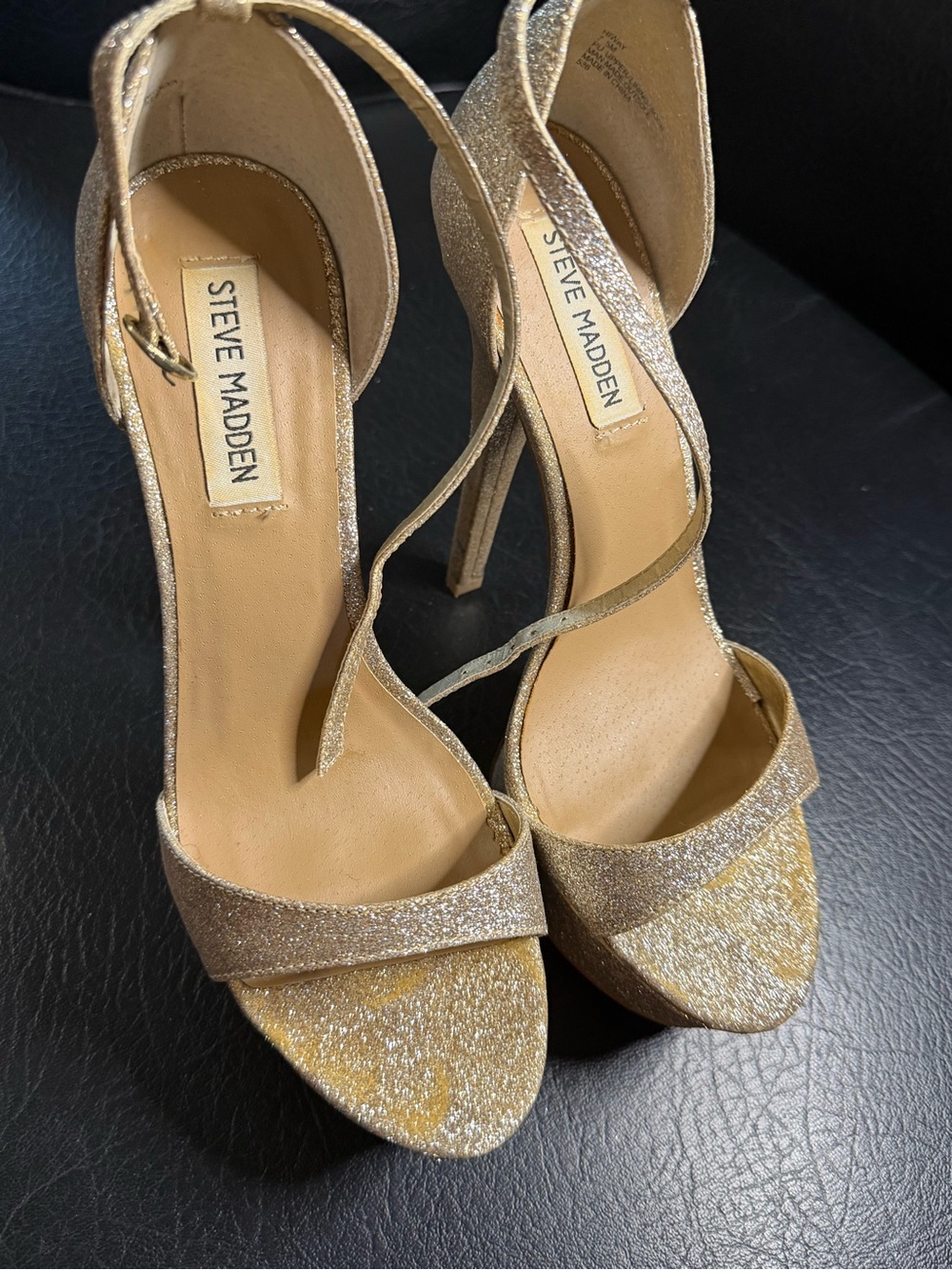 Steve Madden Gold Glitter Strappy High Heels